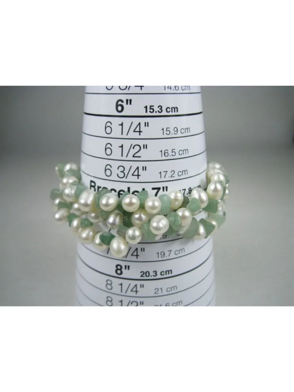 Vintage Multi Strand Jade Chip Freshwater Pearl Beaded Bracelet Silver Tone Box